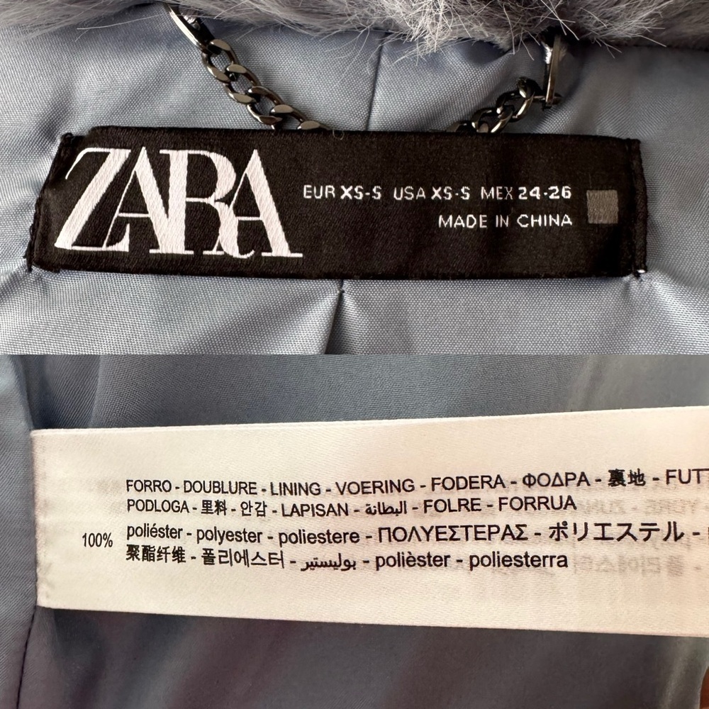 Zara Faux Fur Collared Crop Jacket in Light Blue XS-S - Picture 8 of 12